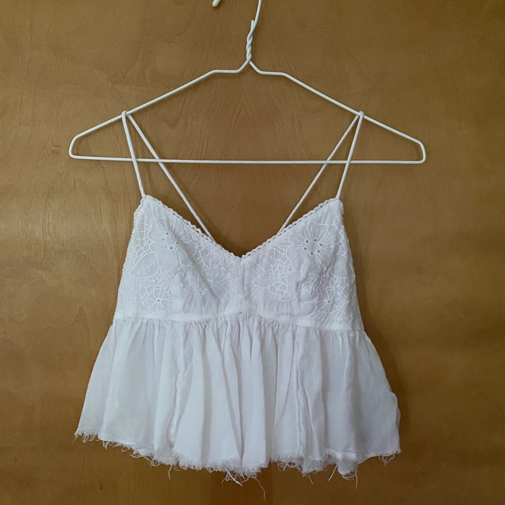 Aerie White Eyelet Gauze Crop Top S